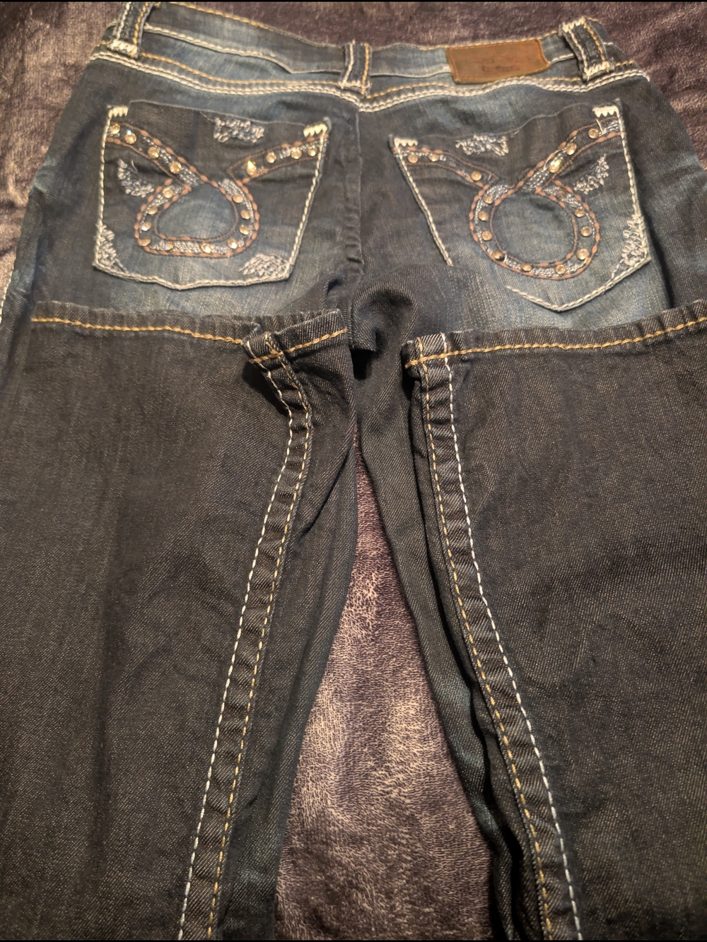 BKE Dark Blue Bootcut Jeans with Embellished Back Pockets